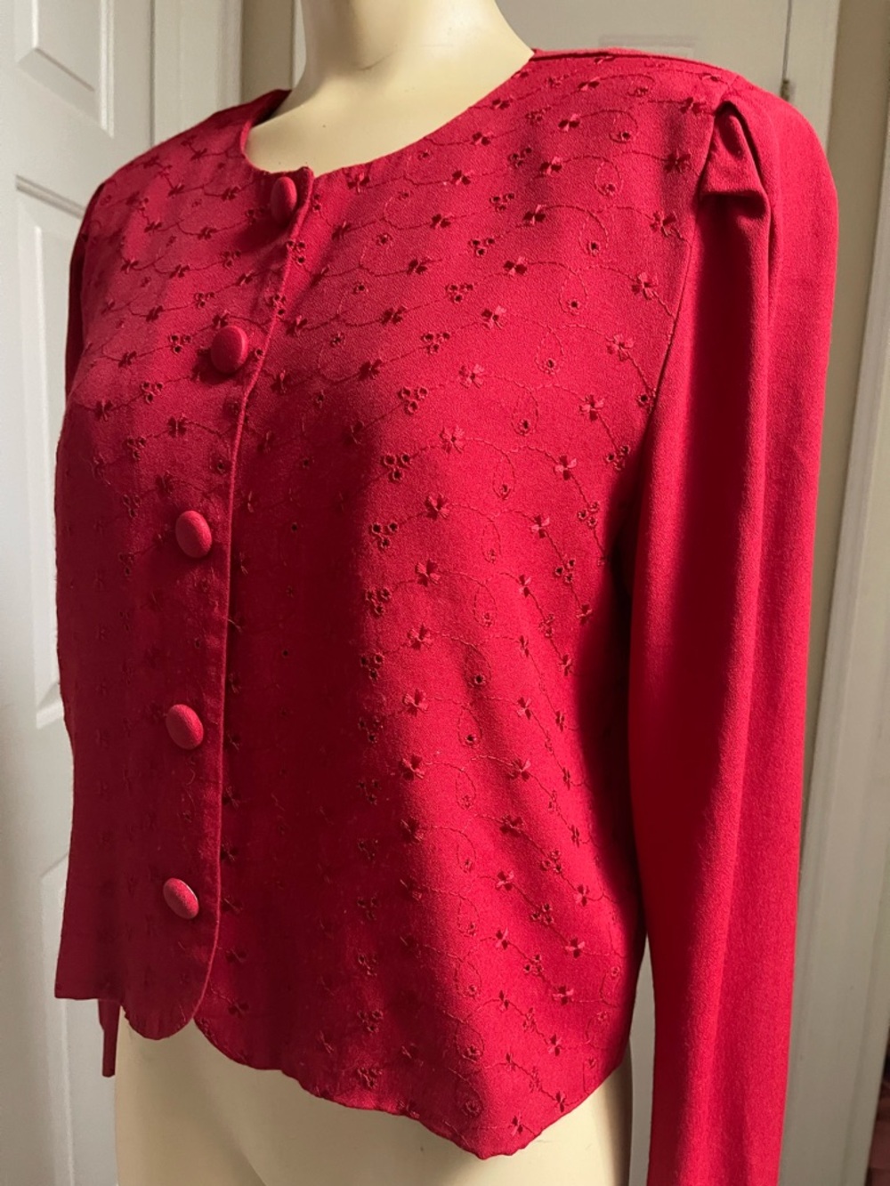 Red Embroidered Button-Front Blouse - Picture 7 of 8